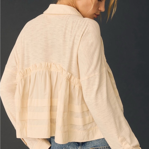 Anthropologie Cream Ruffled Blouse - M - Picture 2 of 6